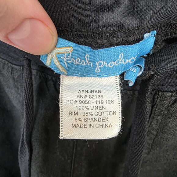 Fresh Produce Black 100% Linen Beachy Lagenlook Straight Cropped Pants Size XS - Picture 3 of 7